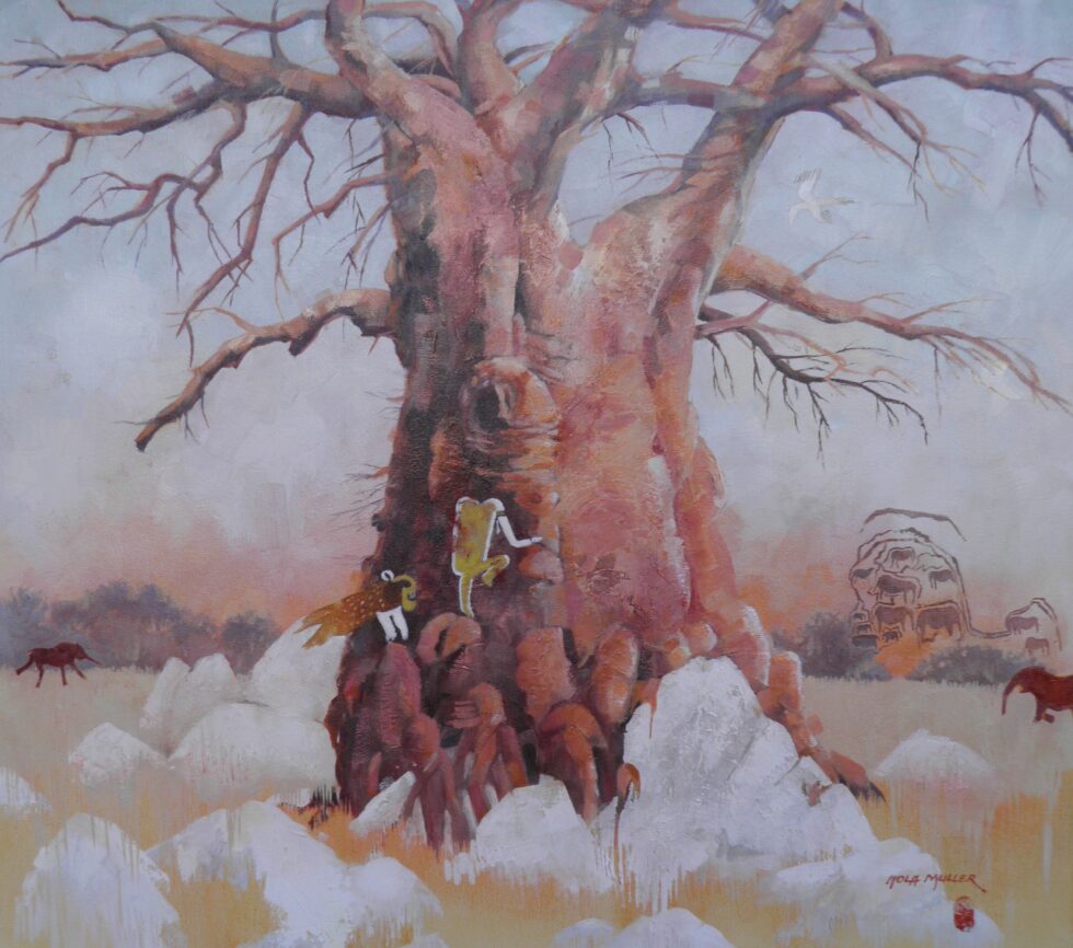 Leopard Attack at Elephant Tree 90x90 Oil